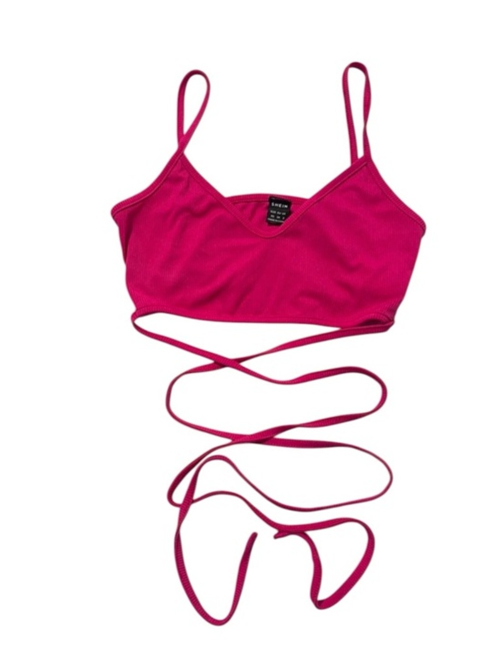 SHEIN Women’s Pink Ribbed Crop Top With Wrap Around Ties Size XS